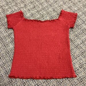 Hollister Red Ruched Stretch Crop Off the Shoulder Top * Size Juniors Medium